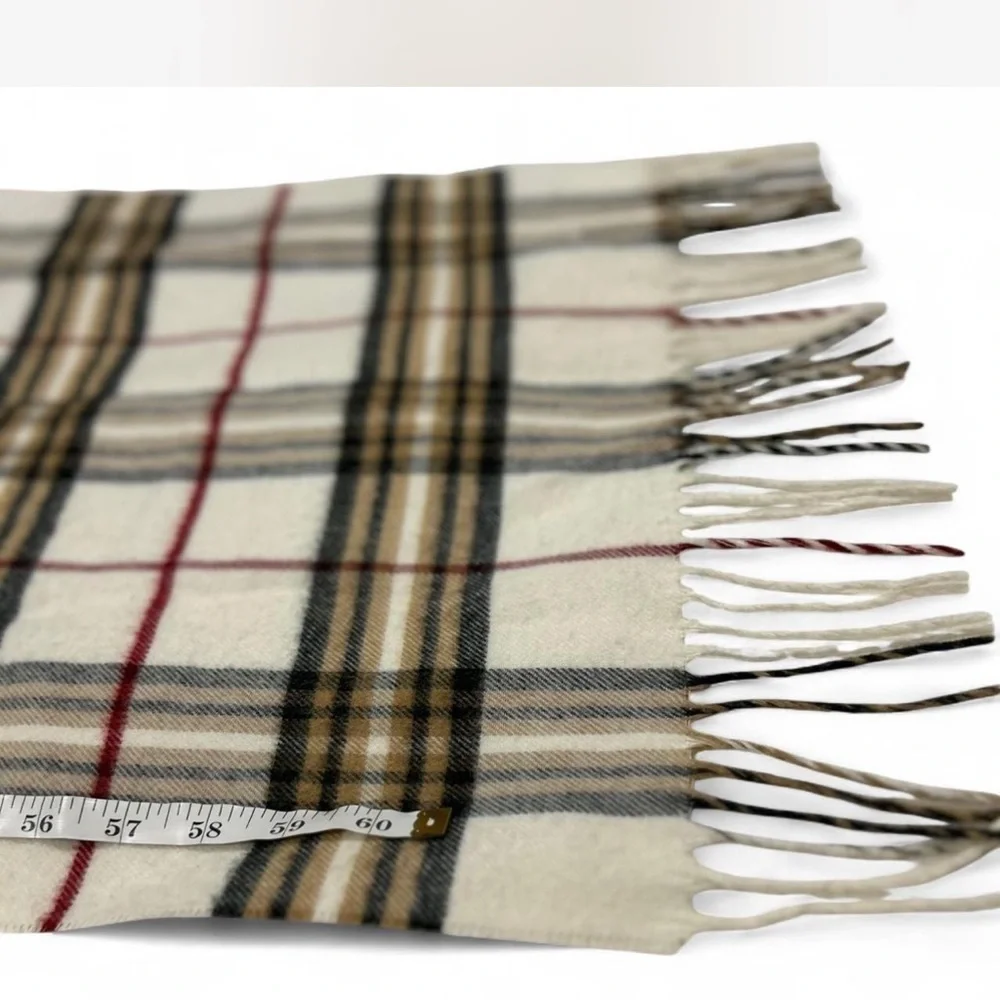 IV. Fraas| Cashmink Wide Check Plaid Fringe Unisex Scarf Cream Black Burgundy